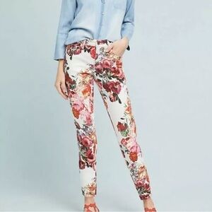 Anthropologie Pilcro Sz 28 Mid-Rise Jeans Floral Boho Stretch Casual